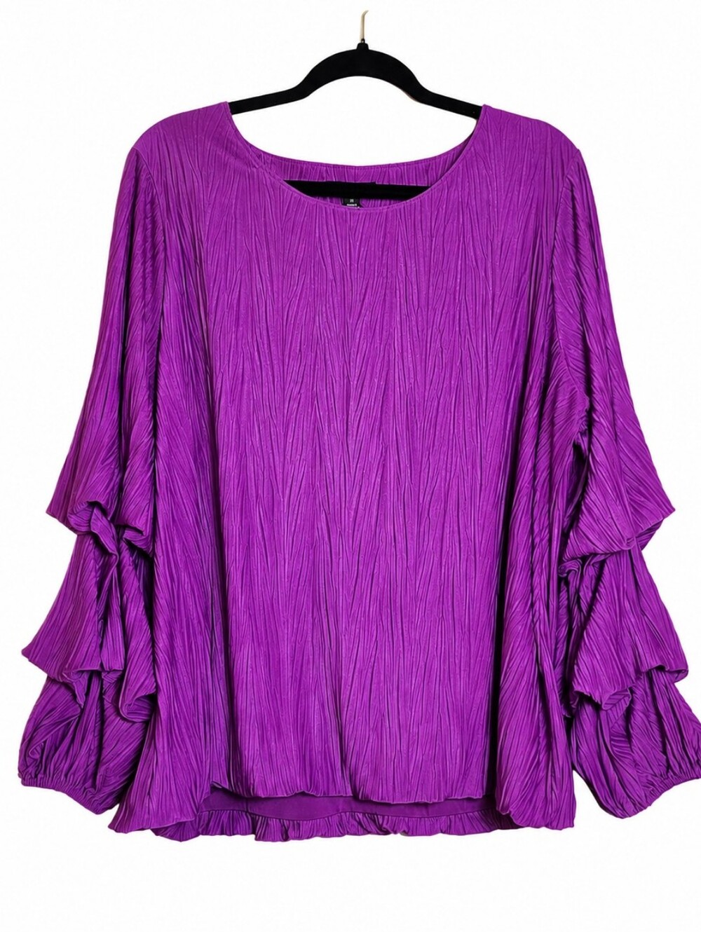 Alfani 2X Purple Crinkle Textured Ruffle Sleeve Blouse Plus Size Tiered Bell Sle